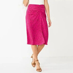 Nine West Side Ruched Midi Skirt Size M Zig Zag Zebra